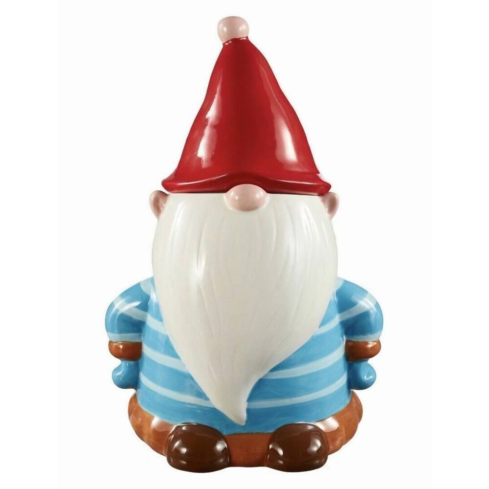 🇬🇪🔹️NIB Holiday Time Gnome Hand Painted Ceramic Cookie Jar